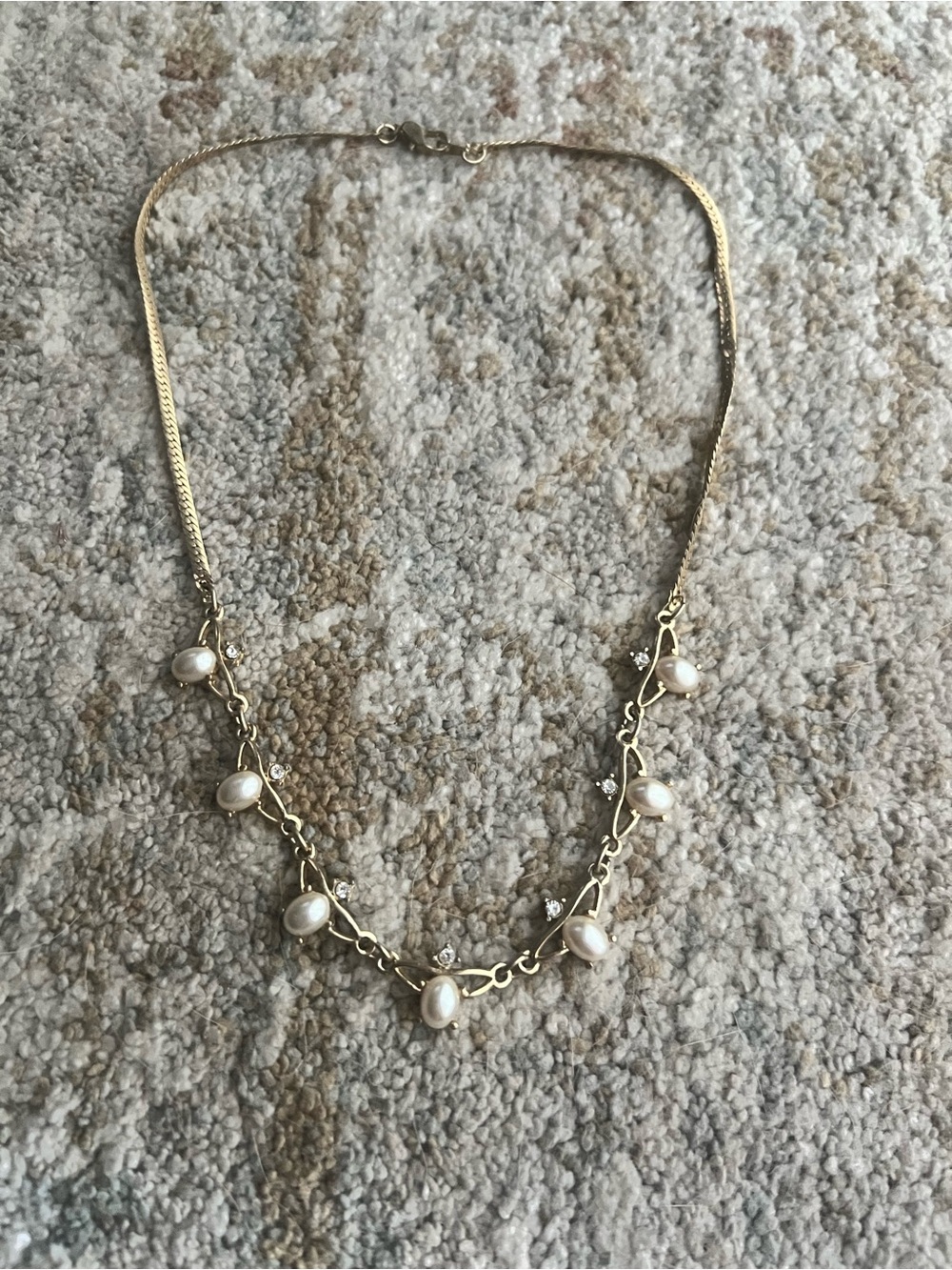Gold Pearl Link Necklace with Cream Pearls